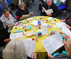 Photo of a group of people reading. Links to What to Give